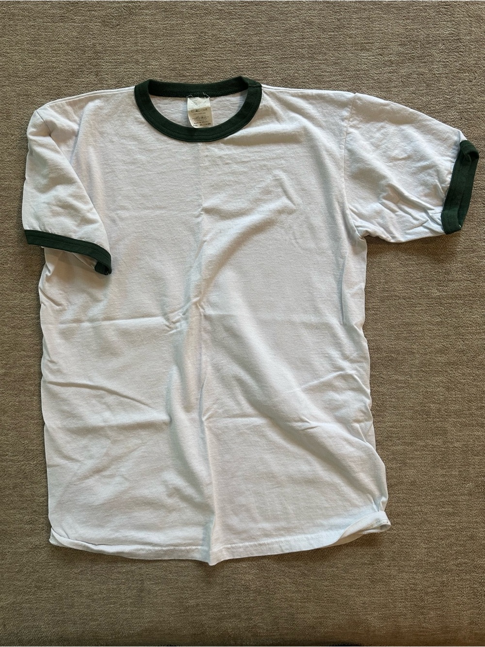 Vintage Single Stitch Ringer Tee White Dark Green